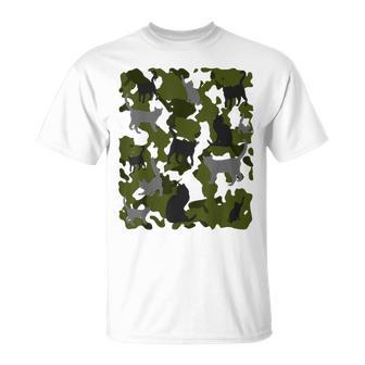 面白い猫のカモフラージュカモフラージュパターンペット猫 Tシャツ - Kawaiitshirt