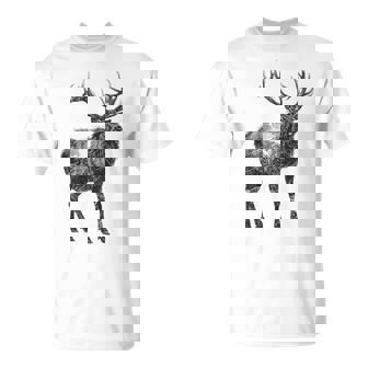 鹿 動物 プリント モチーフ 図面 イラスト ポートレート 鹿 Tシャツ - Kawaiitshirt