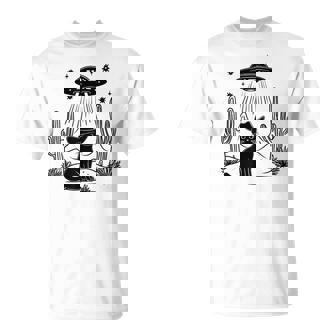 黒猫 カウボーイハット ウェスタン Ufo エイリアン 面白い かわいい Tシャツ - Kawaiitshirt