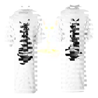 黒猫 ラーメン 麺 和食 Tシャツ - Kawaiitshirt