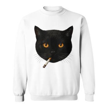 Black Cat Meme Cat Smoking Cigarette Cat Lovers Long Sleeve T-Shirt