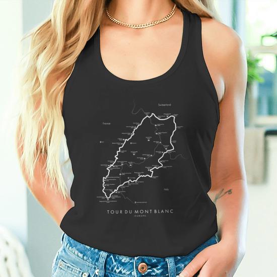 T-shirt Tour Du Mont Blanc - Carte Du Sentier TMB, Randonnée, Design Trail