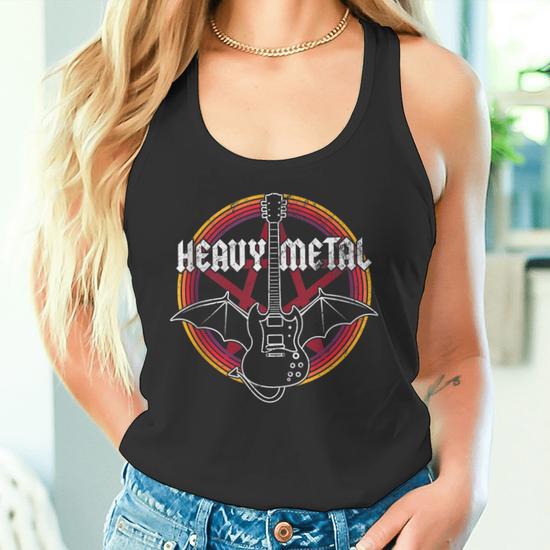 Camiseta Sin Mangas De Heavy Metal - Estampado De Guitarra Rock Con Alas De Diablo, Para Fans