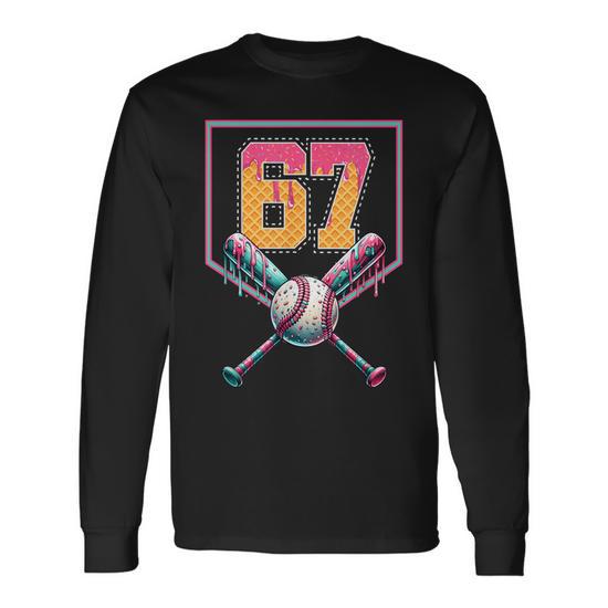 Baseball Drip Number 67 Player Or 67Th Birthday Long Sleeve T