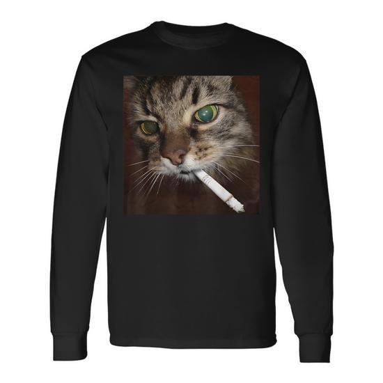 Cat Meme Cat Smoking Cigarette Long Sleeve T-Shirt