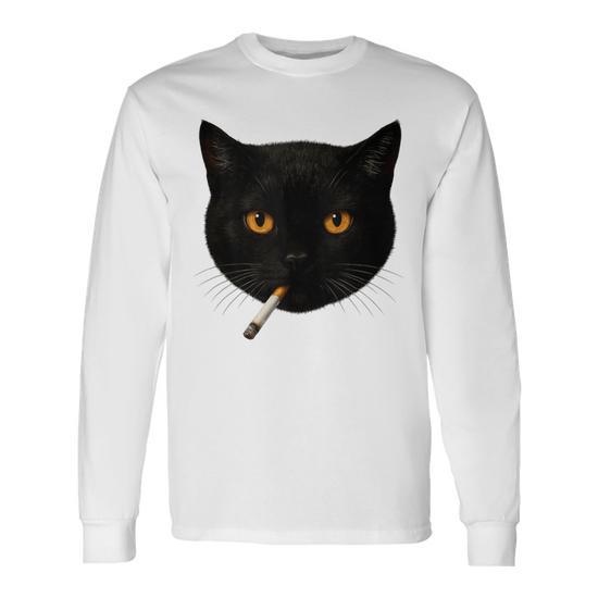 Black Cat Meme Cat Smoking Cigarette Cat Lovers Long Sleeve T-Shirt