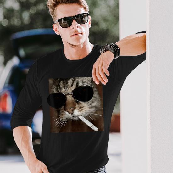 sunglasses cigarette meme Cat Meme Wearing Sunglass And Smoking Cigarette Gangster Cat Long Sleeve  T-Shirt