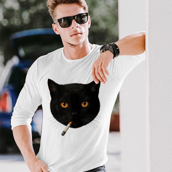 black cat with cigarette meme Black Cat Meme Cat Smoking Cigarette Cat Lovers Long Sleeve T-Shirt