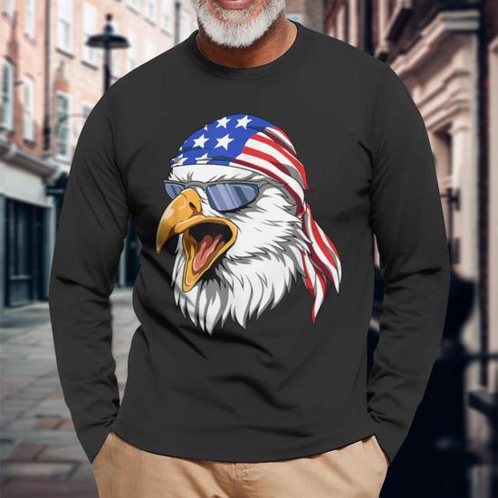 T-shirt Manches Longues Jeunesse Aigle Américain 4 Juillet - Coton, Bleu Foncé, Unisexe