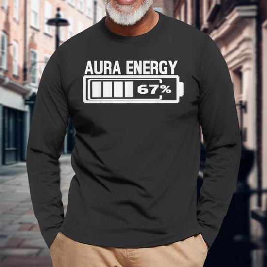 T-Shirt Unisexe Aura Energy 67 Funny Six Seven Meme Gen Alpha Slang - Noir, 100% Coton, Tailles S à 3XL