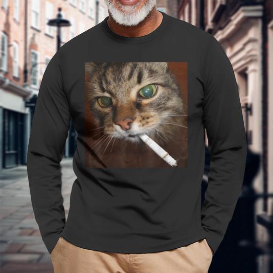 cat cigarette shirt Cat Meme Cat Smoking Cigarette Long Sleeve T-Shirt