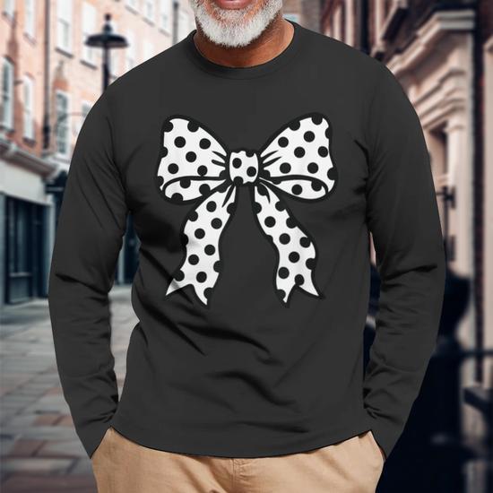 Coquette Polka Dot Bow Black And White Aesthetic Long Sleeve T-Shirt -  Seseable