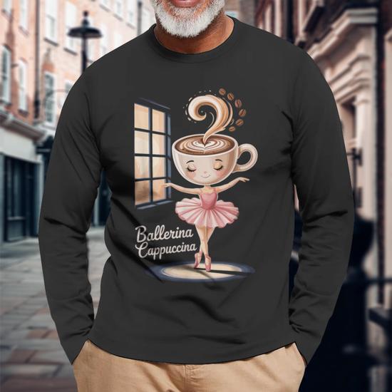Playful Cappuccino Ballerina Long Sleeve T-Shirt - Monsterry