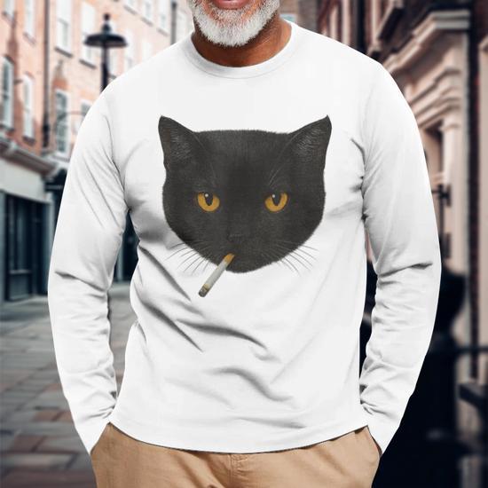 Smoking Cat Y2k Vintage Black Cat Retro 90S Grunge Aesthetic Long 