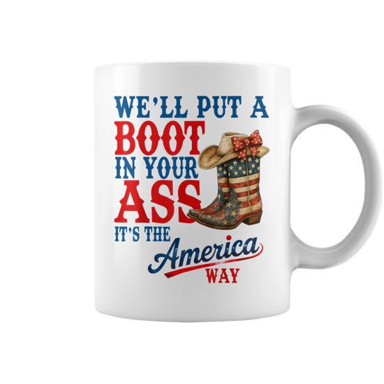 Retro We'll Put A Boot Western Cowgirl Usa Flag 4Th Of July Coffee Mug |  Mazezy