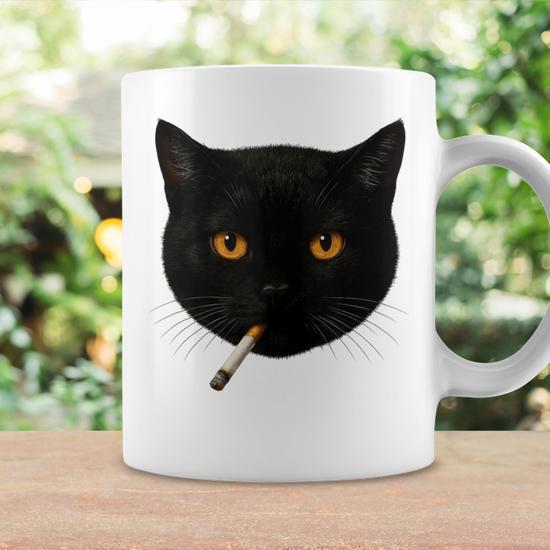 Black Cat Meme Cat Smoking Cigarette Cat Lovers Coffee Mug