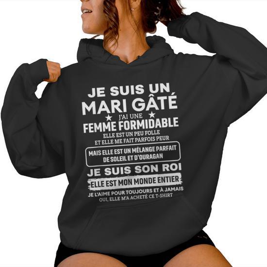 Sweat à Capuche Humour "J'adore Les énormes Boules De Mon Mari" - Coupe Classique, 241 G, Pour Cadeau Décalé