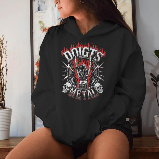 Sweat à Capuche Humour Heavy Metal - Motif 'Doigts De Metal' | Cadeau Décalé Pour Métalleux Et Rockeur