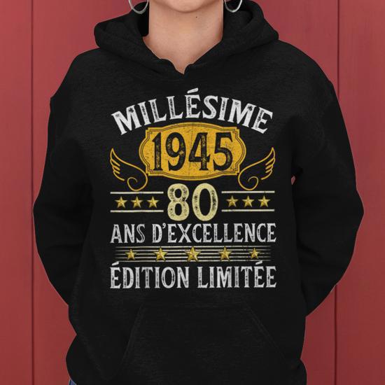 Sweat à Capuche Vintage 1945 – Cadeau Original 80 Ans Pour Hommes Et Femmes - 6