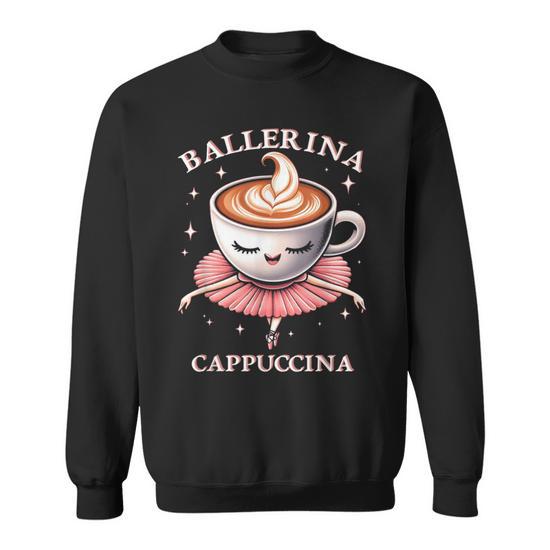 Felpa Girocollo Per Bambino Personalizzabile Con Nome - Stampa Divertente 'Ballerina Cappuccina', Colori Bianco/nero/rosso, Cotone Morbido