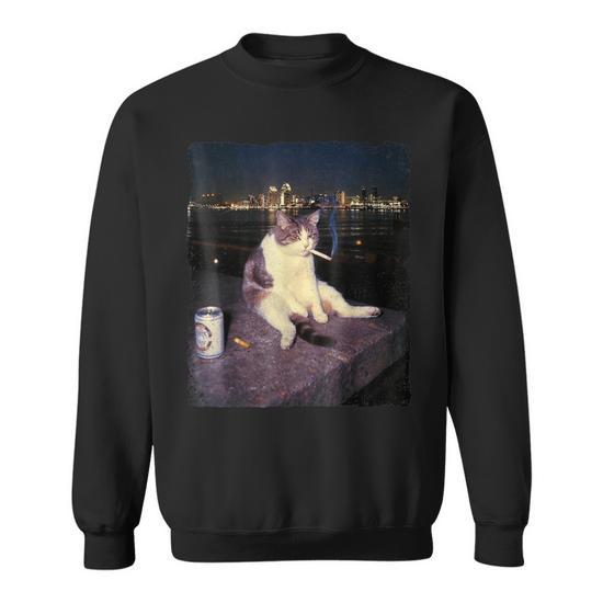 Cigarette Kitten Smoking Cat Meme Stupid Brainrot Sweatshirt