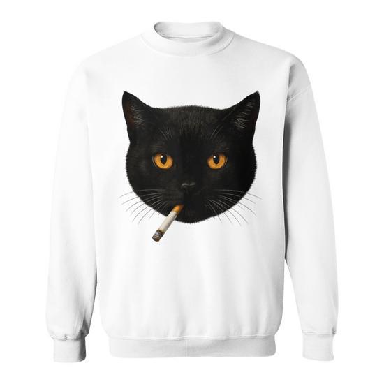 Black Cat Meme Cat Smoking Cigarette Cat Lovers Sweatshirt