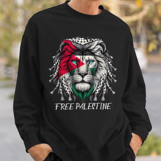 Sweat à Capuche "Free Palestine" Avec Impression Lion Et Kufiah - Coupe Classique, Tissu 241 G