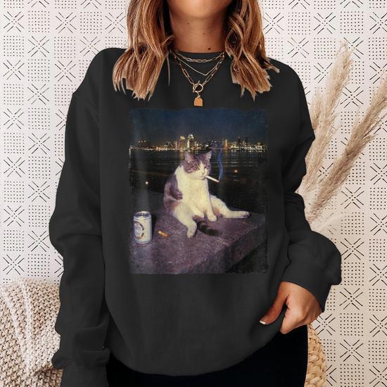 Cigarette Kitten Smoking Cat Meme Stupid Brainrot Sweatshirt