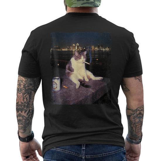 cigarette brainrot Cigarette Kitten Smoking Cat Meme Stupid Brainrot Men's T-shirt Back Print