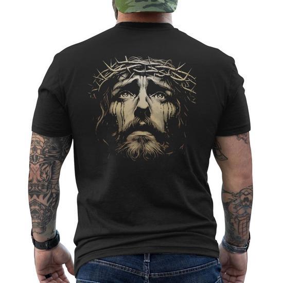 Jesus Christ Face With Crown Of Thorns God Bible Vintage Men's T