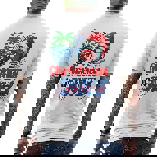 Christmas In July Summer Beach Hawaii Santa Usa Flag Mens Men's T-shirt Back Print
