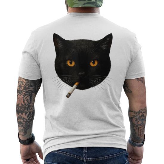 Black Cat Meme Cat Smoking Cigarette Cat Lovers Men's T-shirt Back Print