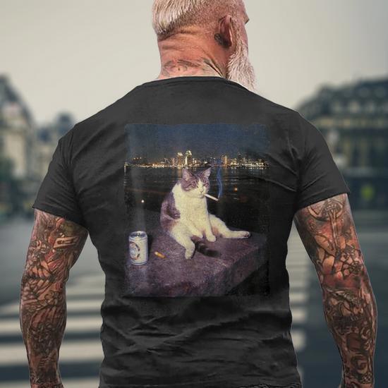 Cigarette Kitten Smoking Cat Meme Stupid Brainrot Men's T-shirt Back Print 