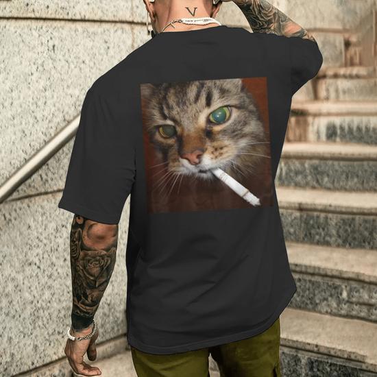 cat smoking cigarette tattoo Cat Meme Cat Smoking Cigarette Men's T-shirt Back Print
