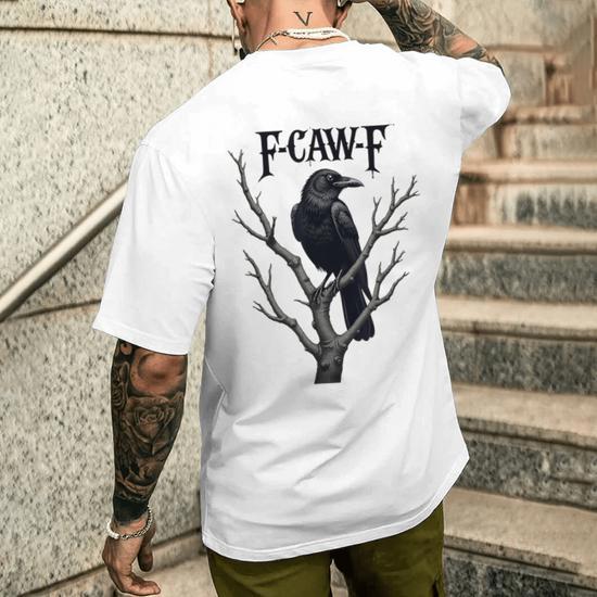 T-Shirt Uomo Corvo Nero E Luna – Stampa Gotica Divertente "F-Caw-F" – Cotone