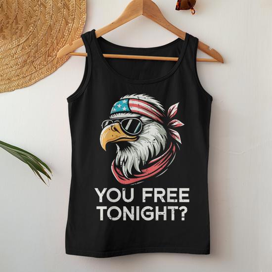 "You Free Tonight" American Flag Tank Top - Patriotic Eagle Graphic Vest For Women - View #9
