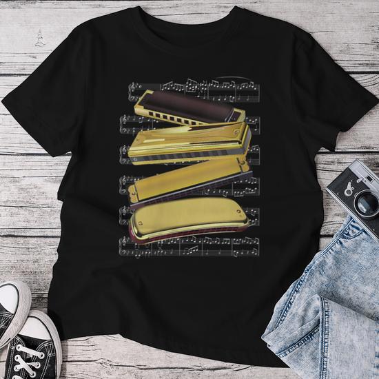 Harmonica Notes De Musique Blues Joueur T-Shirt Homme Femme - Cadeau Musicien