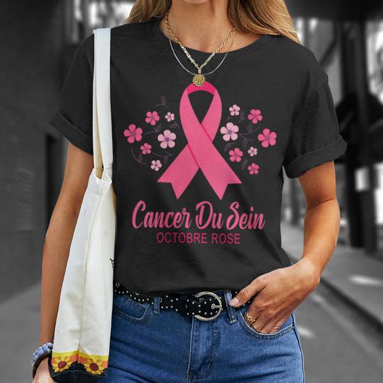 Tee Shirt Octobre Rose Femme - Ruban Rose Cancer Du Sein, Cadeau Sensibilisation