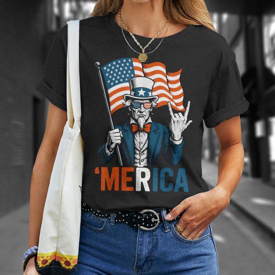 Uncle Sam Merica Rock 4Th Of July American Flag Usa T-Shirt | Mazezy