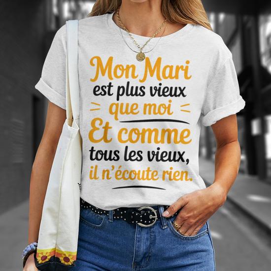 T-shirt Humour "J'aime Mon Mari Mais Parfois Je Veux..." - Cadeau Drôle Couple - 100% Coton - Fait Main US