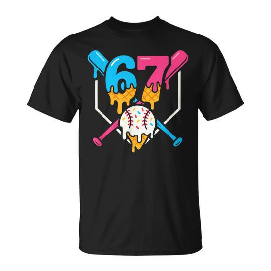 Six Seven Baseball Ice Cream Drip Cool 67 Gen Alpha Slang T-Shirt