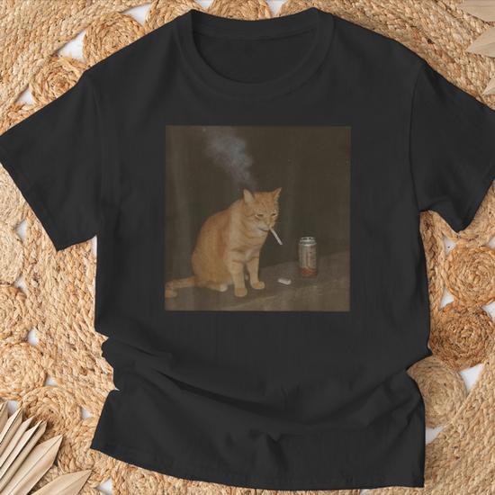 cat cigarette shirt Cat Meme Cat Smoking Cigarette And Beer Baddies Get Saddies T-Shirt