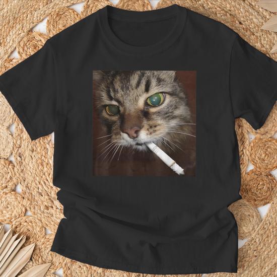 my cat ate a cigarette Cat Meme Cat Smoking Cigarette T-Shirt