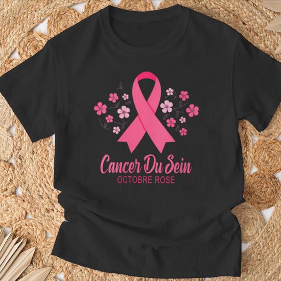 T-shirt Octobre Rose Femme Avec Ruban - Soutien Cancer Du Sein - Coton Doux - Tailles S à 2XL