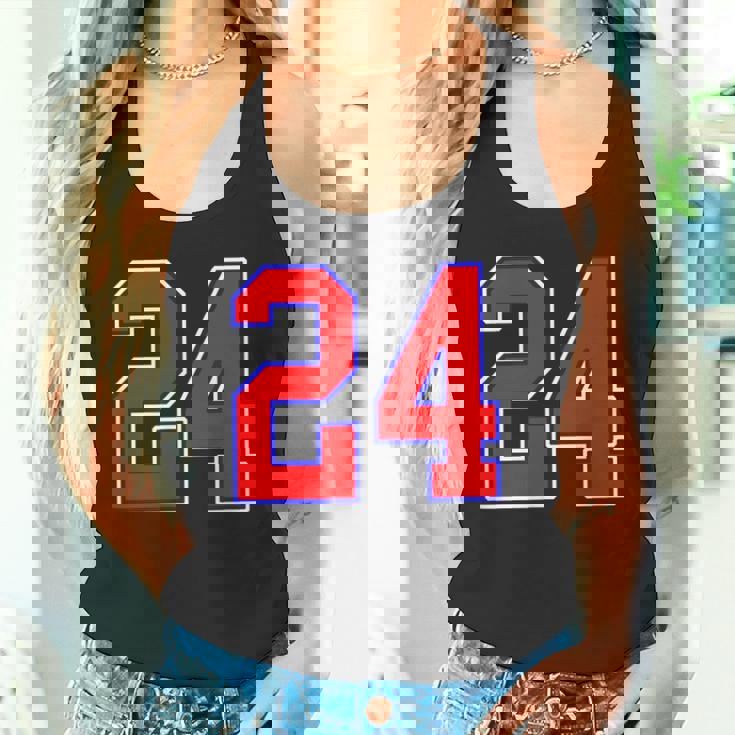 24番の大学スポーツスタイル。レッド、ブルー、ホワイト。 タンクトップ