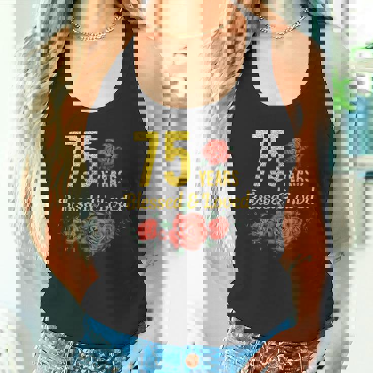 75歳 祝福され愛されたバラの花 フローラル 75歳の誕生日 タンクトップ