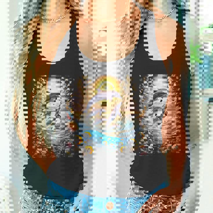 90年代イルカ、アロハ ハワイアン イルカ、カラフルなビーチ タンクトップ