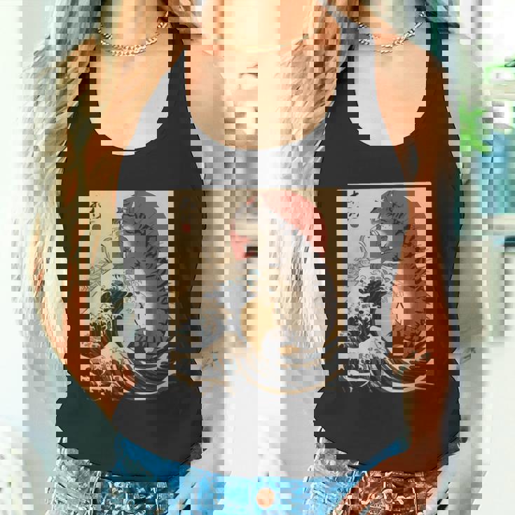 Catzilla 日本の波 ヴィンテージ 夕日 面白い 猫 アート タンクトップ