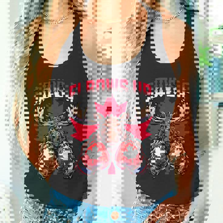 Elbows Up Canada ボクシング ムース メープルリーフ カナダの誇り タンクトップ