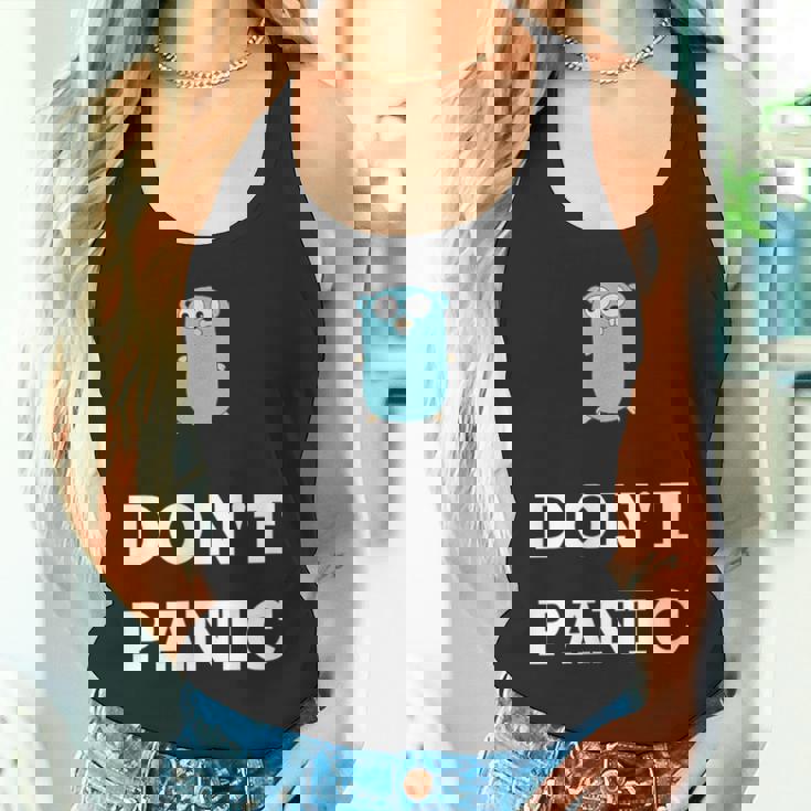 Golang Gopher プログラミング ユーモア Don't Panic Coding Developer タンクトップ